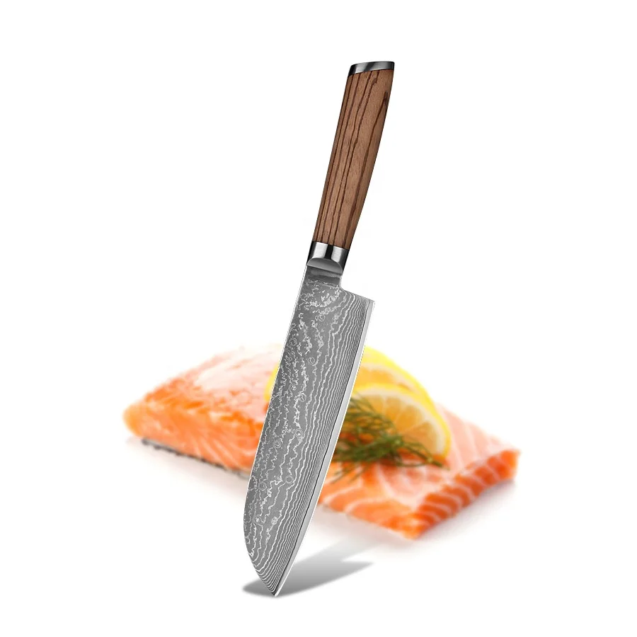 New arrival 3pcs damascus steel wood handle damast messer santoku knife set for chef