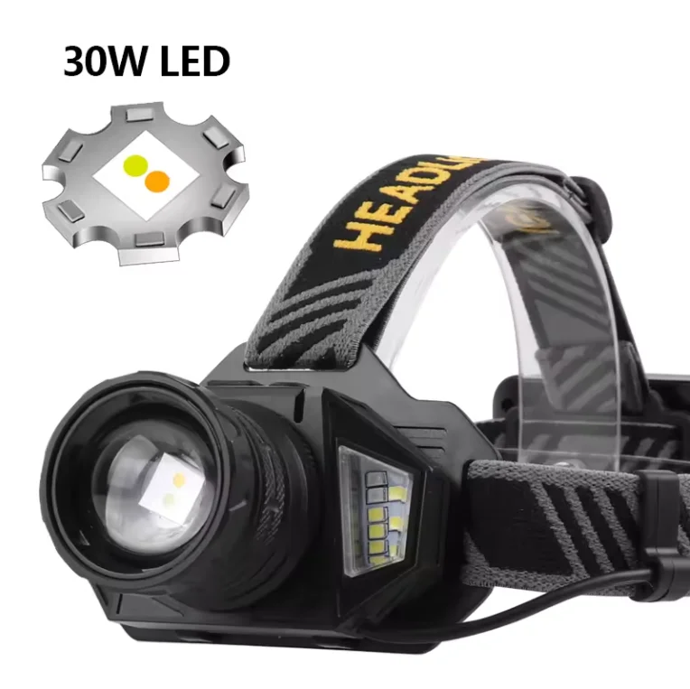Hot new 30w long range headlamp built-in type-c charging belt output charge indicator induction headlight