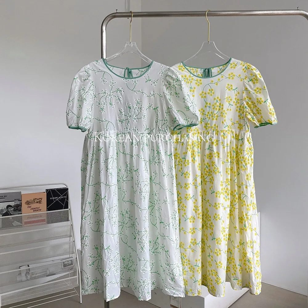 
korean fashion luxury cusual hollow out sweet summer women clothing manufacturers 2021 cotton Print Floral Dresses 