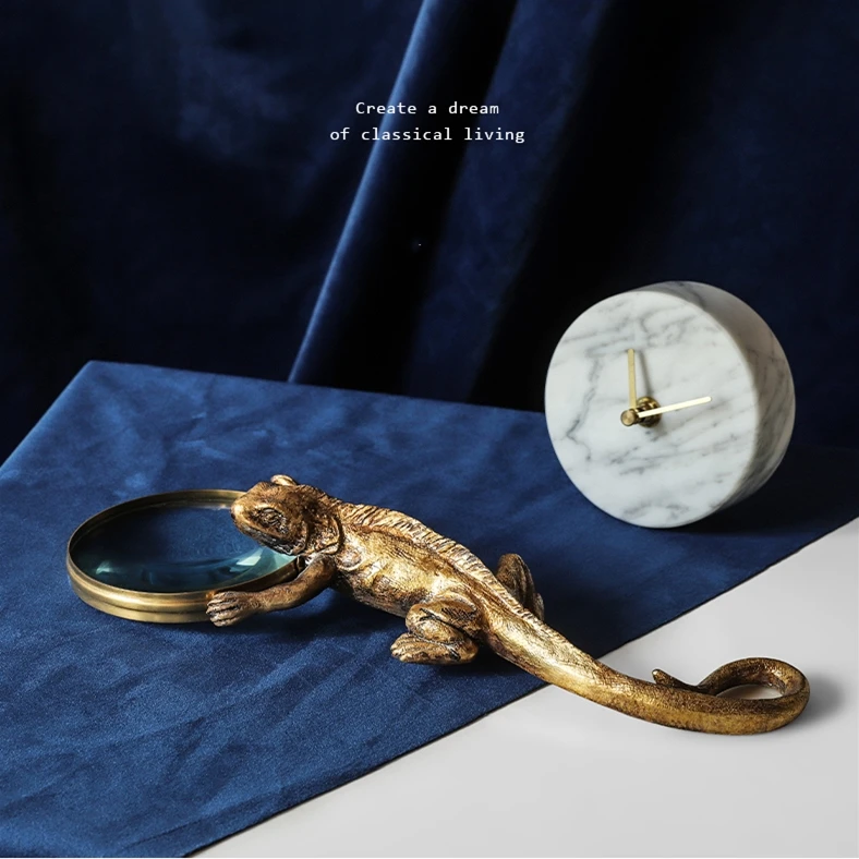 Лидер продаж, креативные настольные украшения, Современный домашний декор, Золотая скульптура, реснированная лупа, статуя ящерицы, животное, ремесло