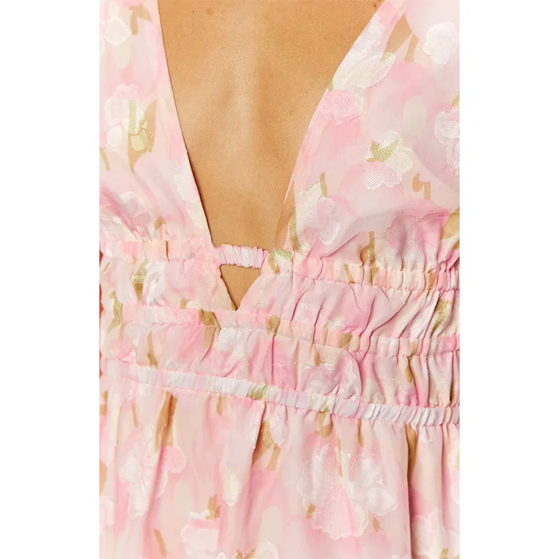 New Arrival Casual & Cute Satin Mini Dress V-Neck Trendy Design Off-Shoulder Strapless Floral Print Wrapped Chest Solid Pattern