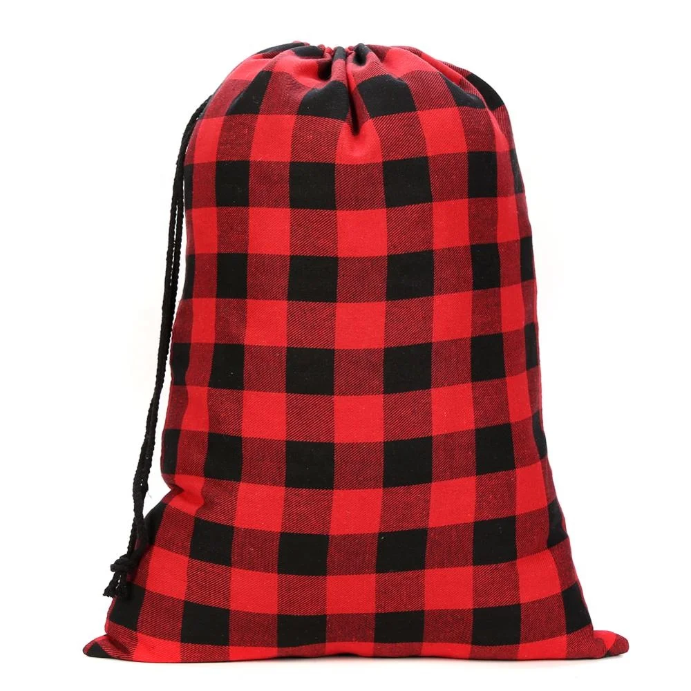 Готово к отправке, Рождественская красная клетчатая Подарочный мешок на шнурке красный буйвола в клетку Рождественский Санта мешок