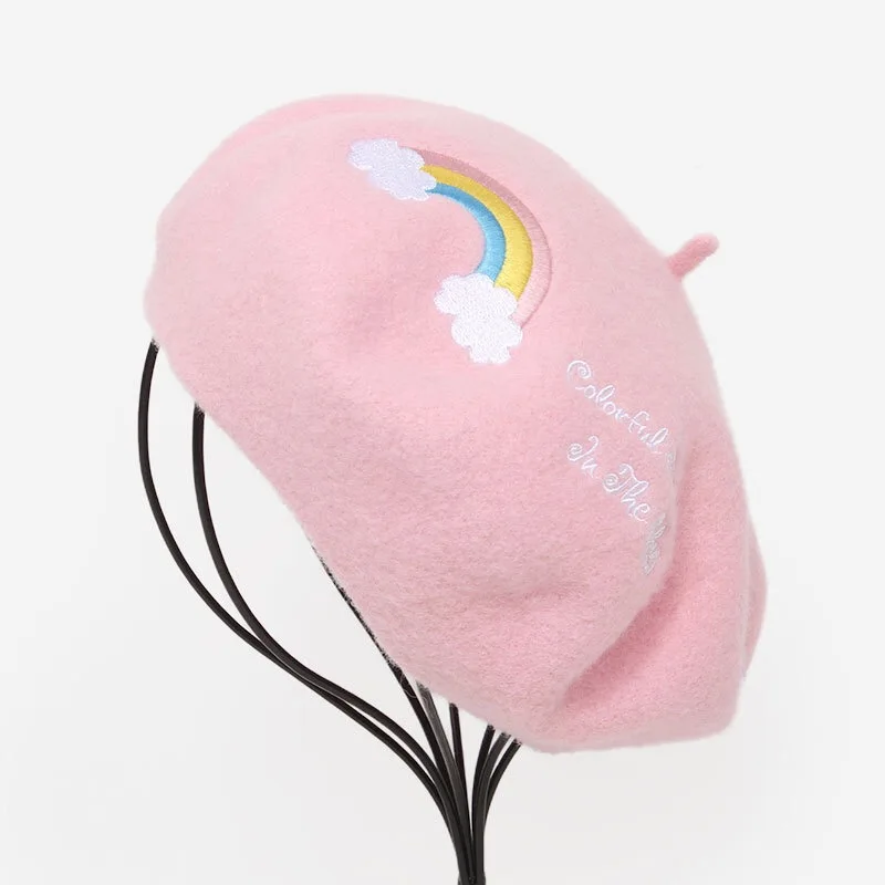 
Fashion Wholesale Wool Beret Cap Embroidered Beret Hat for Kids Gilrs Winter Hat 