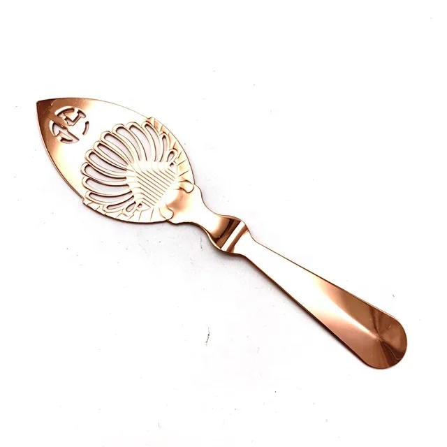 Copper Rose Gold Bar Tool Kitchen Spirit Beverages Cocktail Drinks Leaf Shaped Ice Sugar Strainer Absinthe Spoon