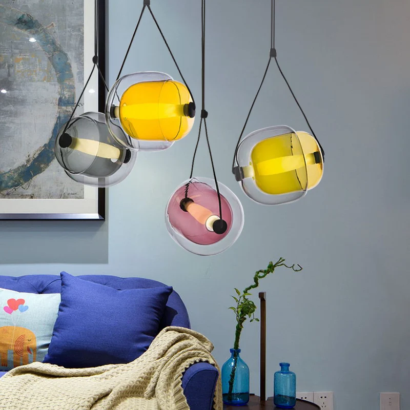 Nordic Fashion style indoor Iron modern living room metal Color Glass Capsule Light hanging antique light Pendant lamp