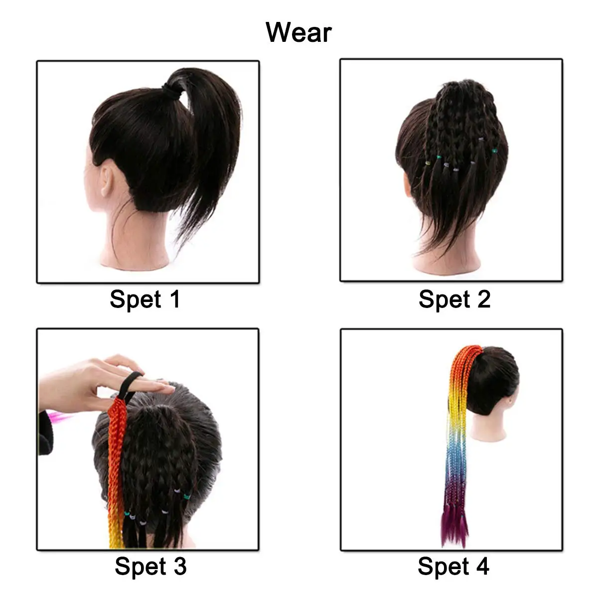 24 inch Rainbow Crochet braid Synthetic Ponytail Braids Hair Extension Ponytail Hairpiece With Rubber Band Hair Ring