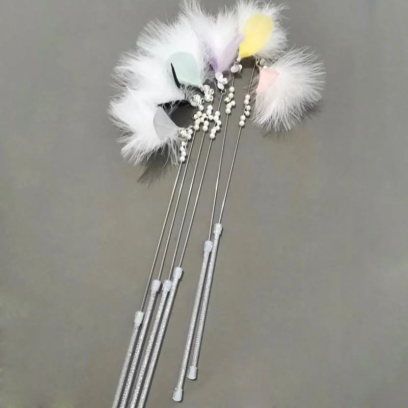 Promotional Cat Teaser Plastic Wands Cat Natural Feather Toys Loud Bell Toys for Cat and Kitten Playing Teaser