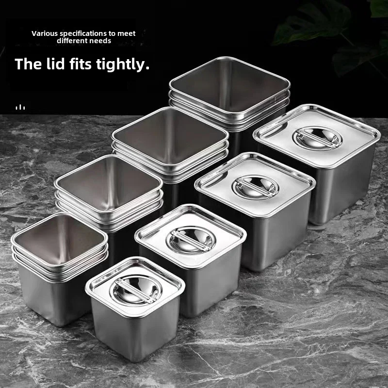 Portable commercial stainless steel seasoning tank kitchen supplies food storage seasoning storage container boxes with lids