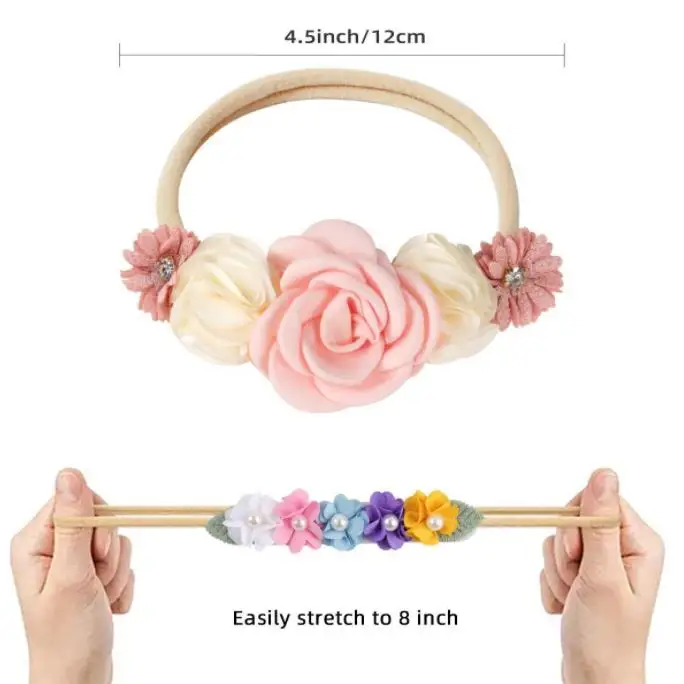 Hot selling artificial flower rhinestone pearl baby headband for girls