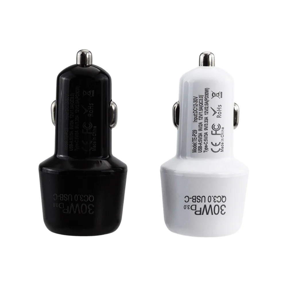 30 W Electric Car Charger PD QC 3.0 Dual Port Charger Adapter For Phone Quick Car Charger