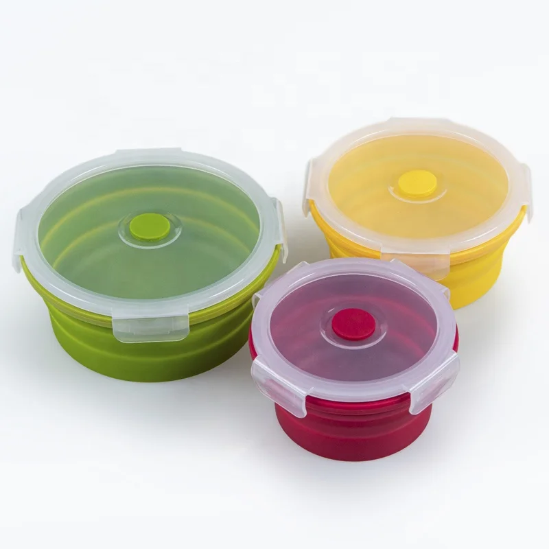 3Pcs Bowl Sets 350/500/800 ml Silicone Folding Lunch Box Folding Bowl Silicone Foldable Salad Bowl lunch box with Lid