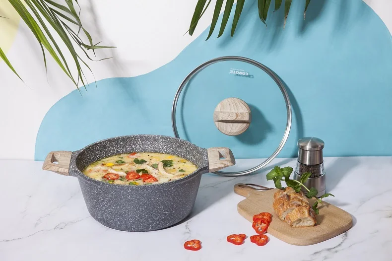 Carote OEM 7pcs Cast Aluminum Cooking Pots and Pans With Induction Bottom Non Stick Cookware Sets Granite Kitchen Utensils