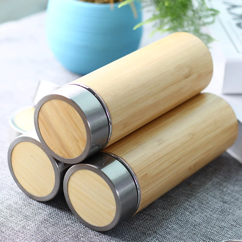 
100% bamboo coffee tea tumbler Natural Promotional Stainless Steel Vacuum Wood Bamboo Water bottle 