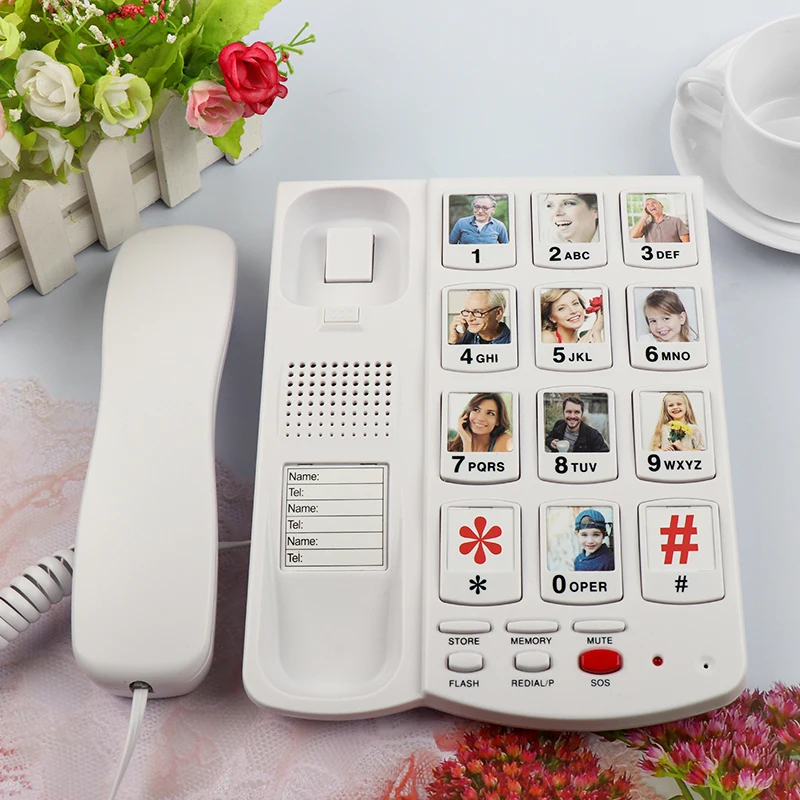 SOS Telephone Big Button Landline, Fixed Corded Phone with Caller ID Flash  Function  Landline for Elderly