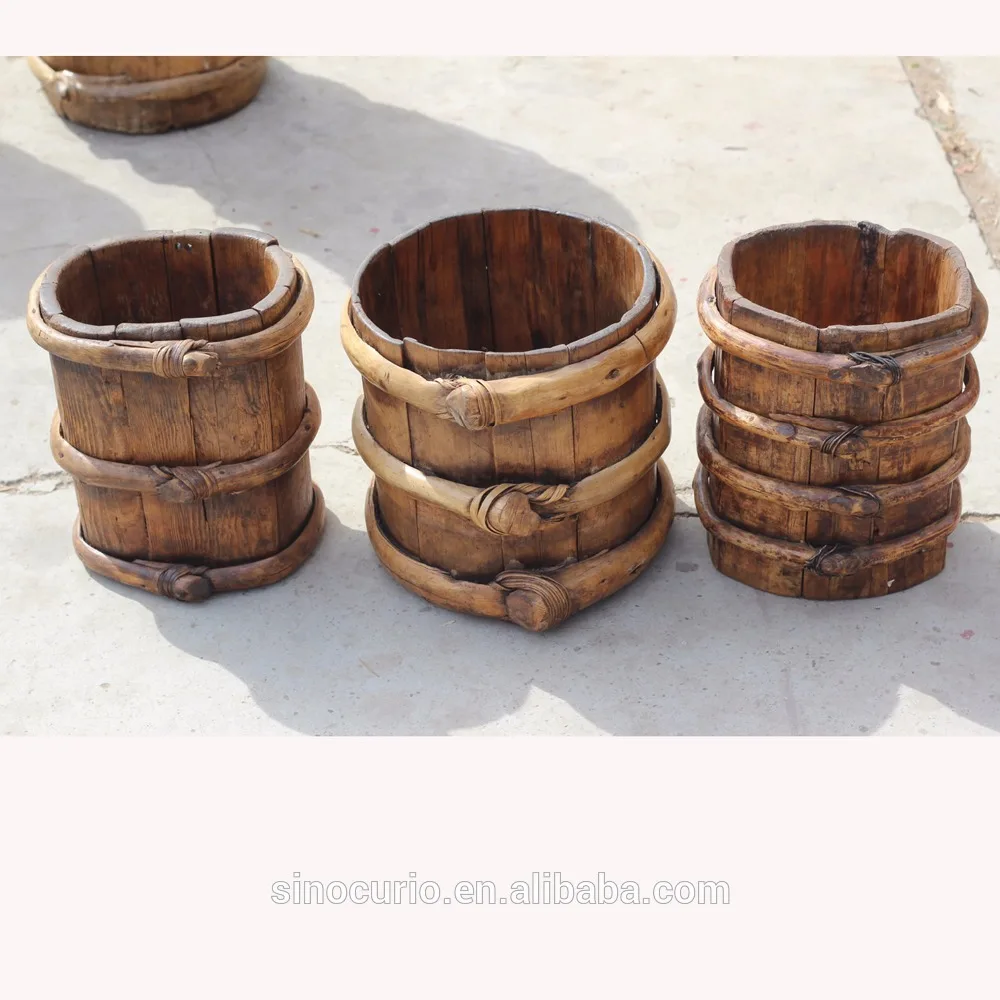 Chinese Antique Farm Handmade Decor Rustic Wooden Water Buckets