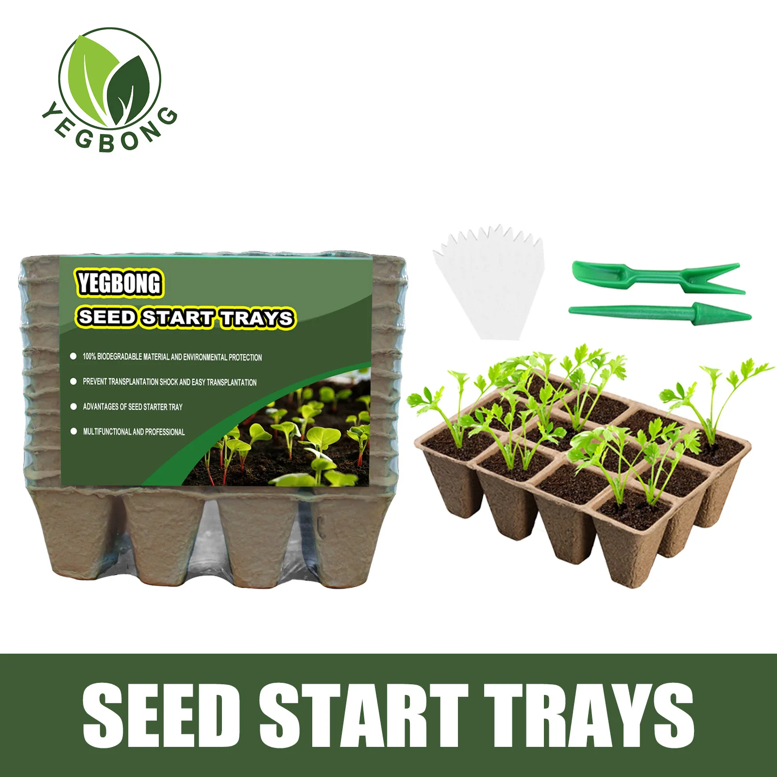 YEGBONG OEM&ODM Seedling Starter Tray Plant Germination Box Seed Nursery Cup Organic Biodegradable Pot Seed Tray Planting Tools