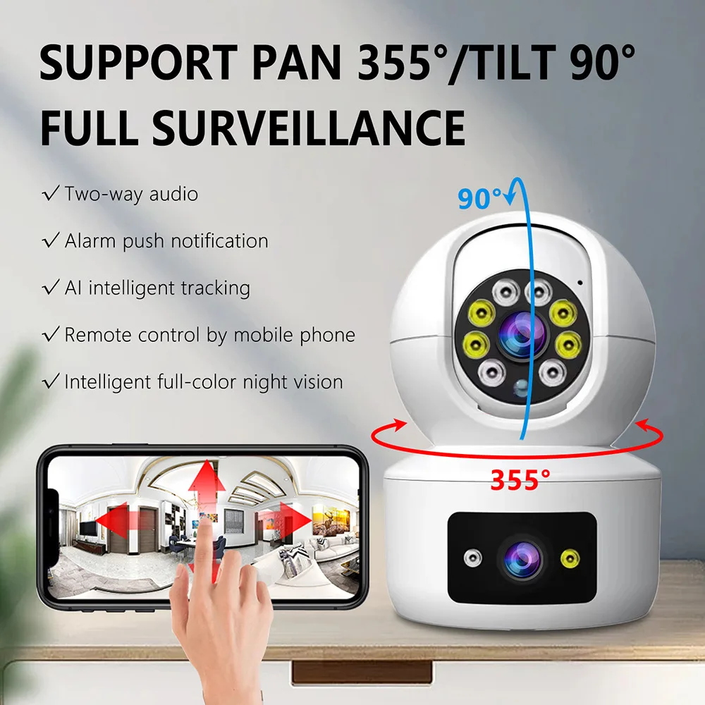 WIFI Baby Camera Hot Selling Dual Lens Wireless Indoor Security  360 Degree 1080P Auto Tracking Smart IP CCTV PTZ Camera