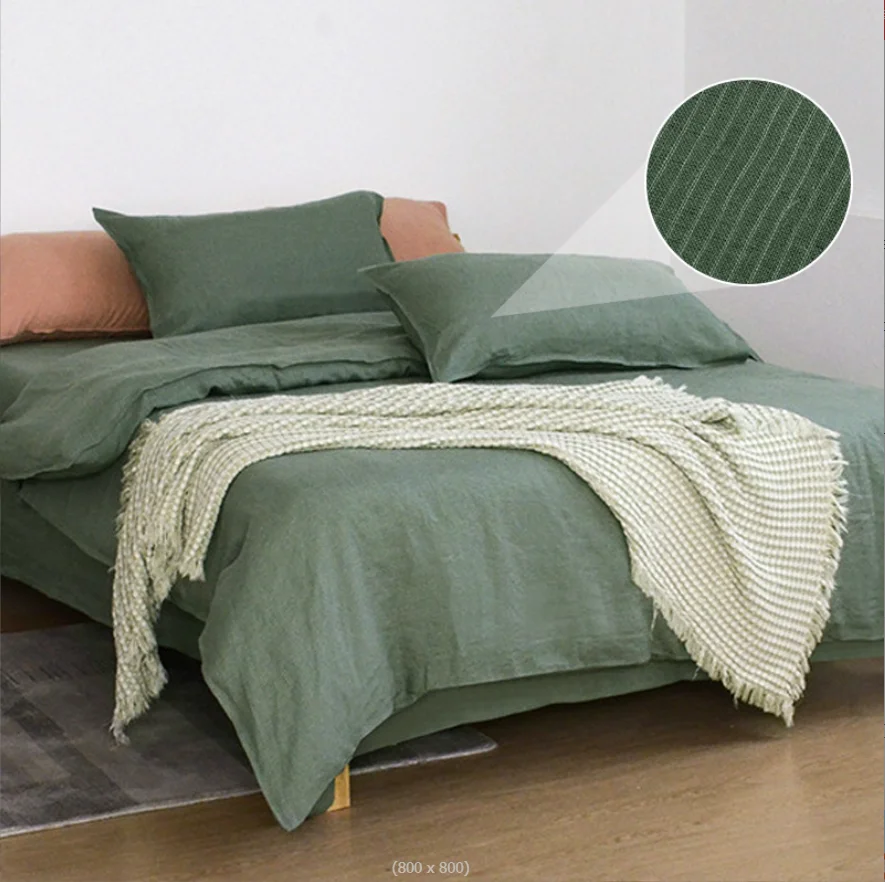Customize Design Army Green 4-piece French Pure Natural Linen Breathable Durable King Size Anti-Tear Linen Bed Sheets