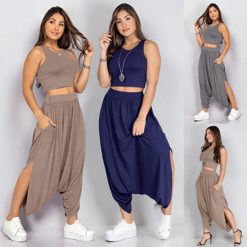 Summer Sexy Ladies Plus Size Two Piece Pants Set Clothing Custom Knit Set Top And Pant Womens Set