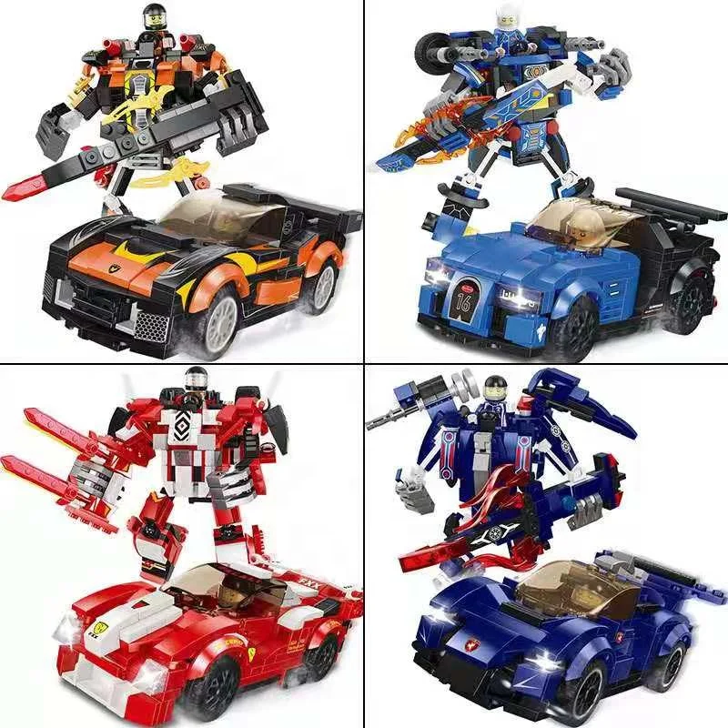 RTS Legoing 4 Types Racing Car Mixed Transform Robot Blocks Set Stem DIY Building Blocks Toys For Kid Wholesale OEM ODM