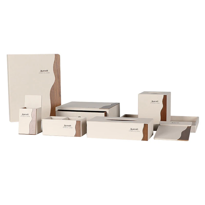 2021 luxury custom leather facility set manufacturer wholesale hotel suppliesHOTEL SET wood tissue box