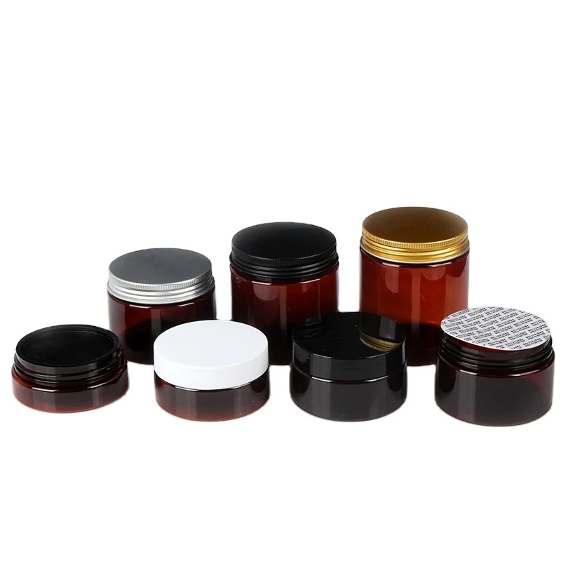 50g 100g 120g 150g 200g 250g 350g 500g Large Candy Amber PET Containers Plastic Cream Jar with aluminum lids