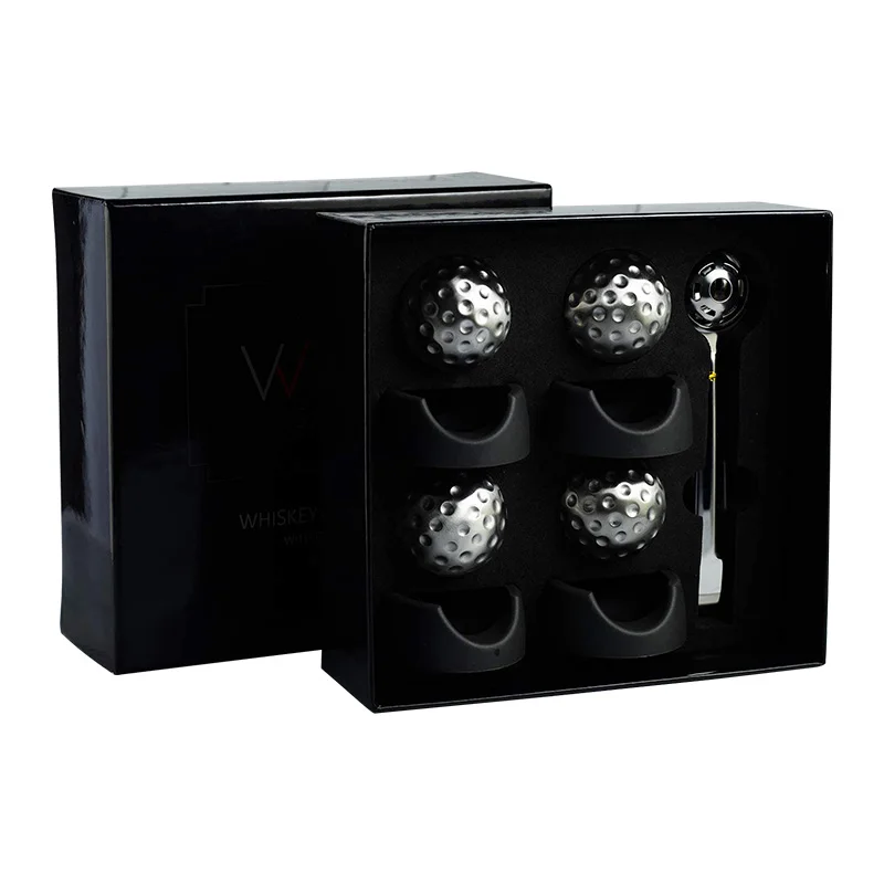 Stainless Steel Chilling Cubes Reusable Ice Cube Golf Ball Ice Stones for Drinks with Ice Tongs for Whiskey Stone