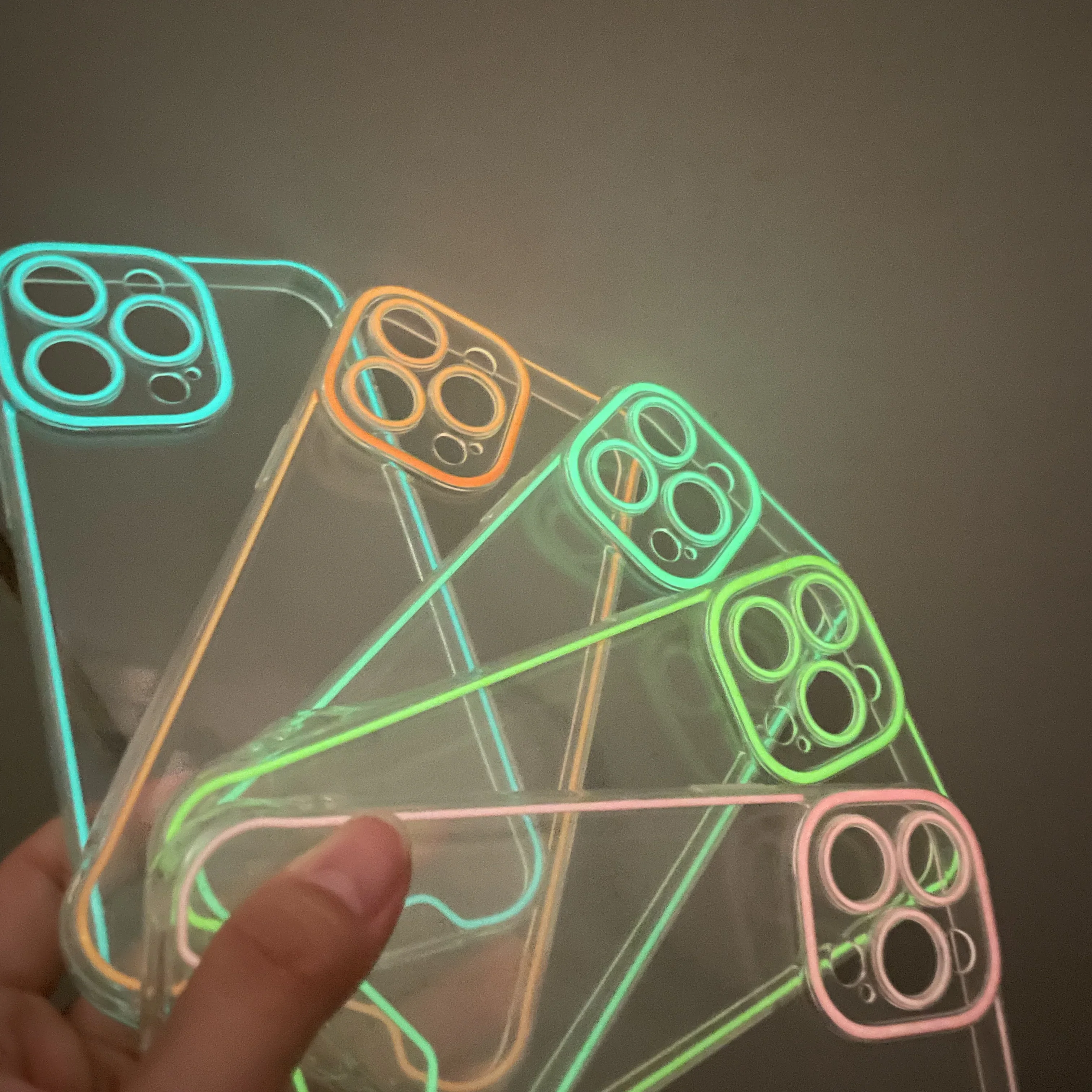 Night Glow Luminous  Fluorescent Neon Glowing Case Back Cover For Iphone 11 12 13 14 Pro Max For Iphone 14 Pro Max Clear Case