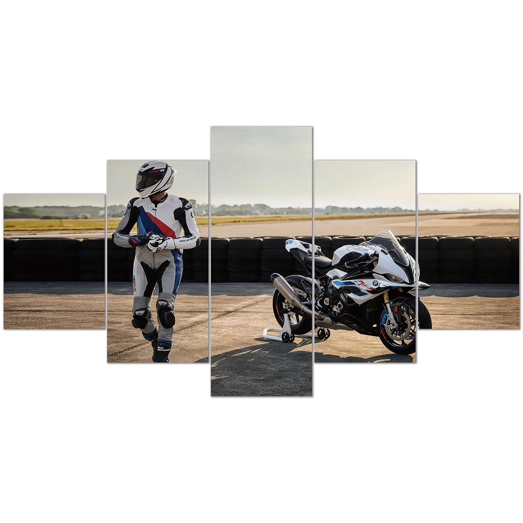BMW motorcycle 5 panel painting and wall art decorations for home framed canvas painting A gift that boys can not refuse