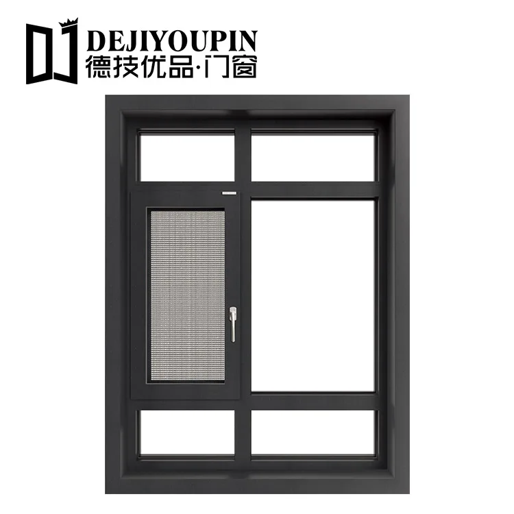 W55 Cheap house Single Pane Glass Louvers Fixed Aluminium Casement Window With Black Color Sub Frame