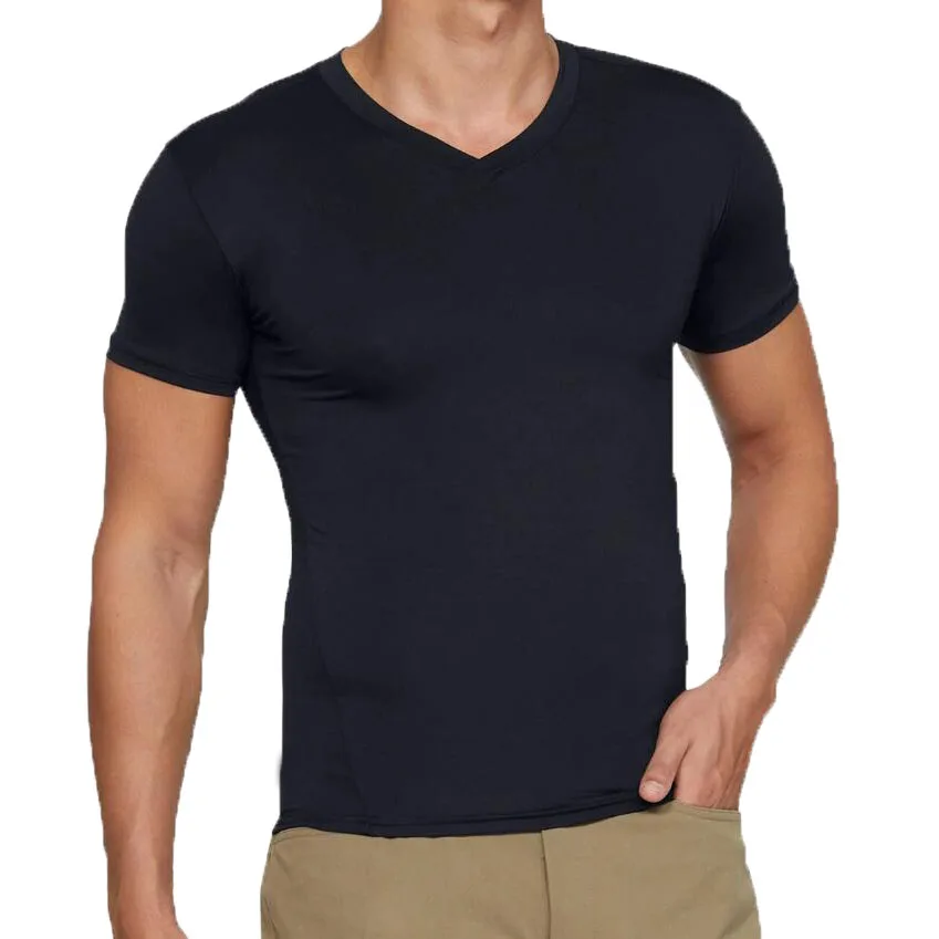 mens sports quick dry compression v-neck t-shirt