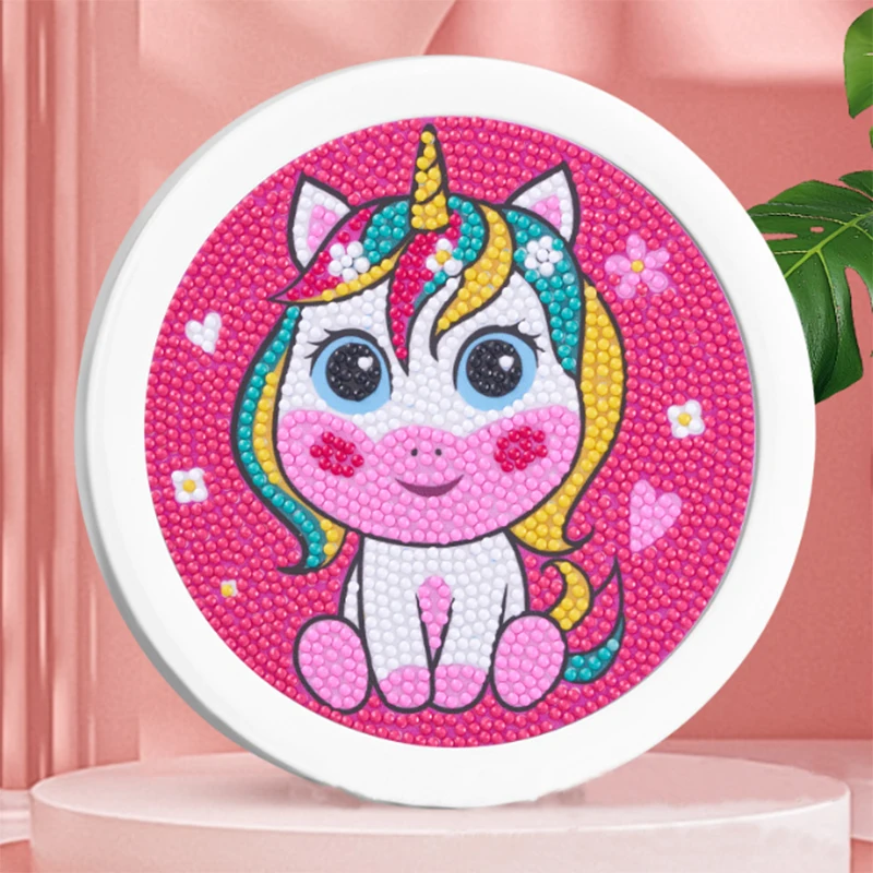 Cartoon unicorn framed diamond art kit for girls diamond dots painting for kids with round frames