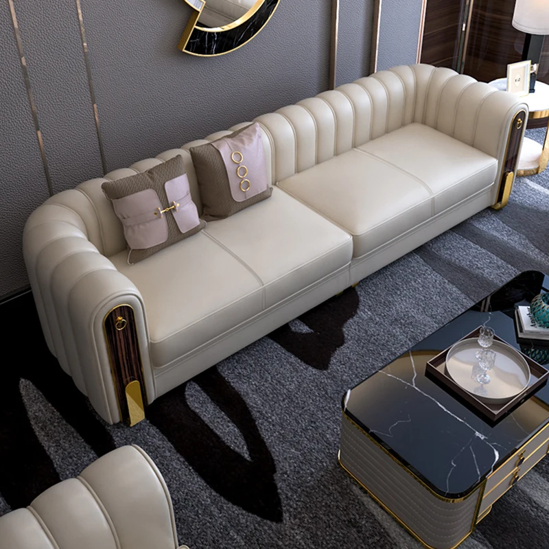 Modern Couch Living Room Sofas 4 Seater White Genuine Leather Sofa Sectional Couch Sofa Set Luxury
