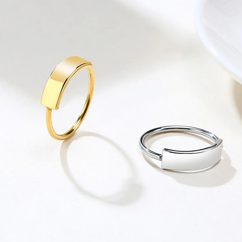 Custom Signet Ring Fashion Women Jewelry Engraved Name Number Personalized Rectangle Stamp Band Stainless Steel Finger Ring