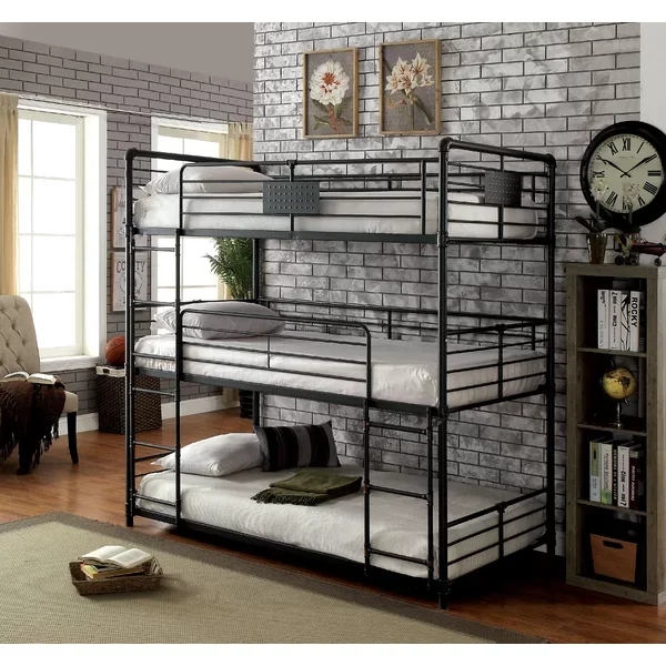 Customized Modern 3 Layers Steel Bunk Beds Durable Children White Black School Bunk Bed Frame