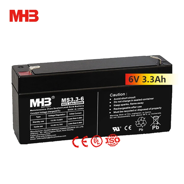 Аккумуляторная батарея Mhb Ms3.3-6 6 В 3 А солнечная свинцово-кислотная AGM VRLA для систем сигнализации