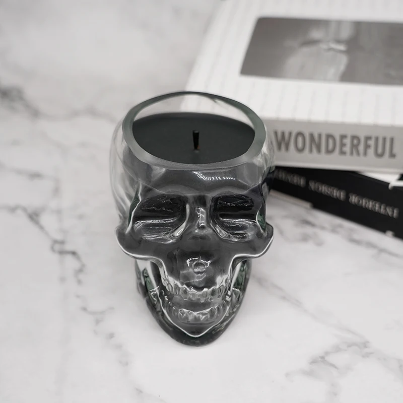 New  Handmade  Halloween  Cool Black Skulled Skeleton  Glass Jar Craft Scented  Candles