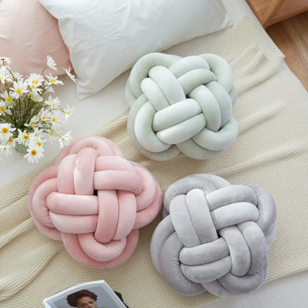 
Knot Floor Cushions Modern Pillow Knot Pillow Cushion Polyester Velvet Chunky Knot Pillow Cushion Ball Hollow Fiber Filled 