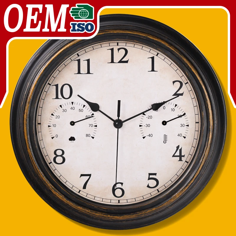 12-Inch Circular Quartz Wall Clock Thermometer Custom Outdoor Waterproof Vintage Home Decor Contemporary Antique wall clock