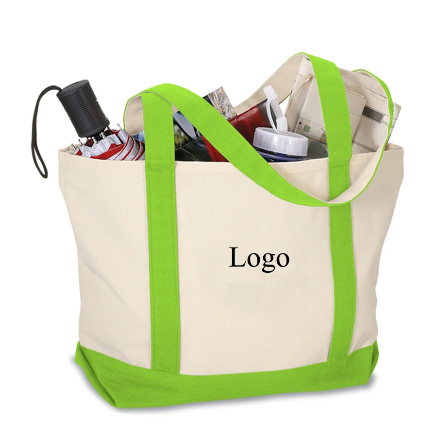 Custom Logo Customization Printed Grocery Bag Eco-friendly Large Capacity Shoulder Handle Canvas Tote Shopping Bags