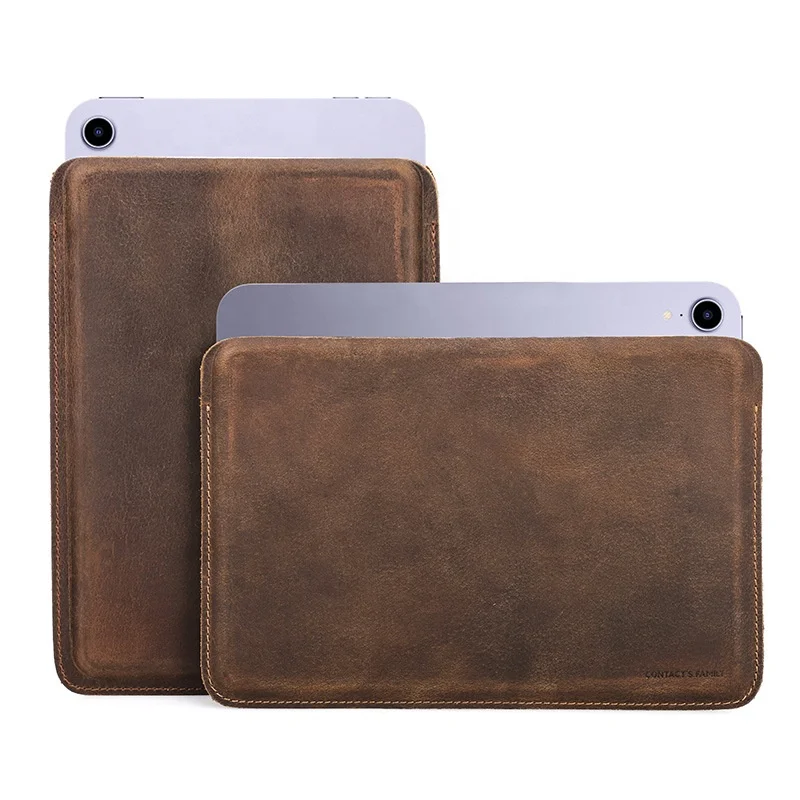 High quality crazy horse leather slim simple protective pouch coffee leather sleeve bag for apple ipad mini ipad pro