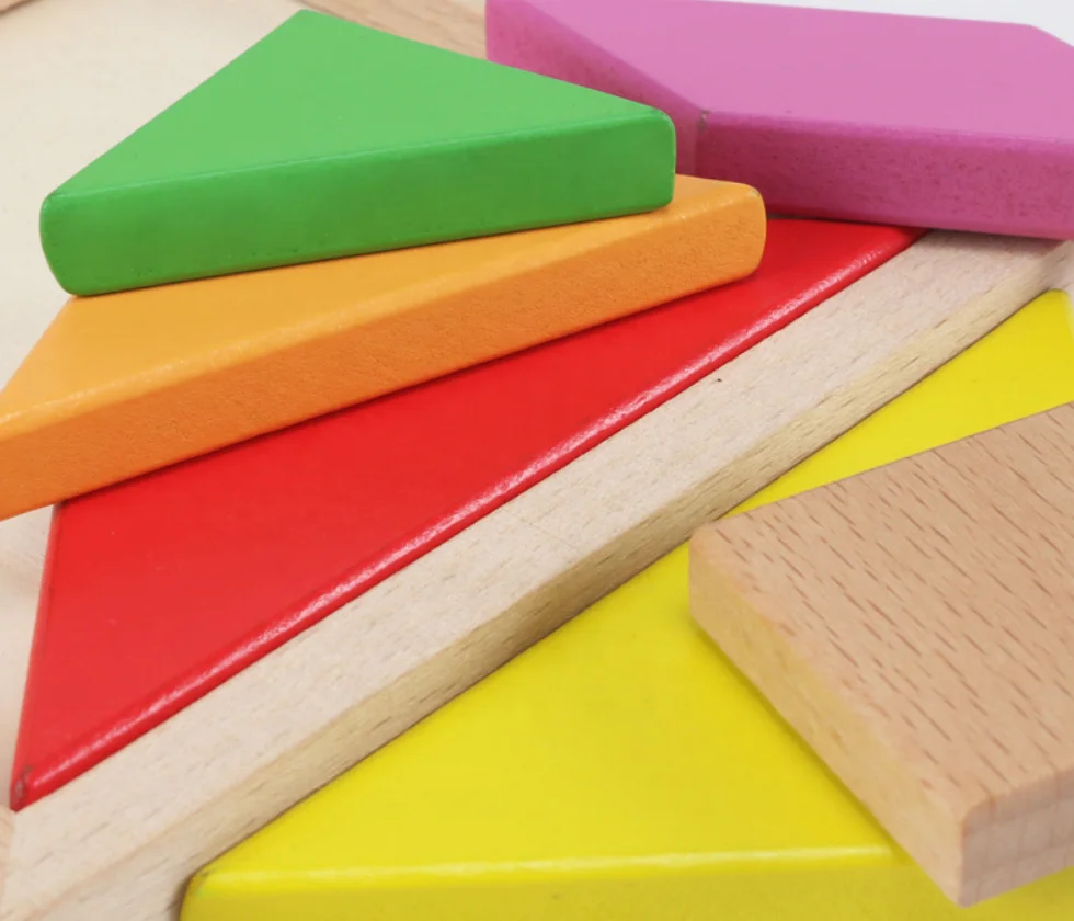 7 Pieces Colorful Educational Toys Wooden Pattern Blocks Games Wood Jiagsaw Puzzle Tangram For Kids