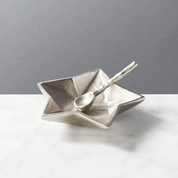 Salt And Pepper Shaker Bowl Design With Spoon Gold & Nickel Color Kitchenware Tableware Kitchen Utility Holder