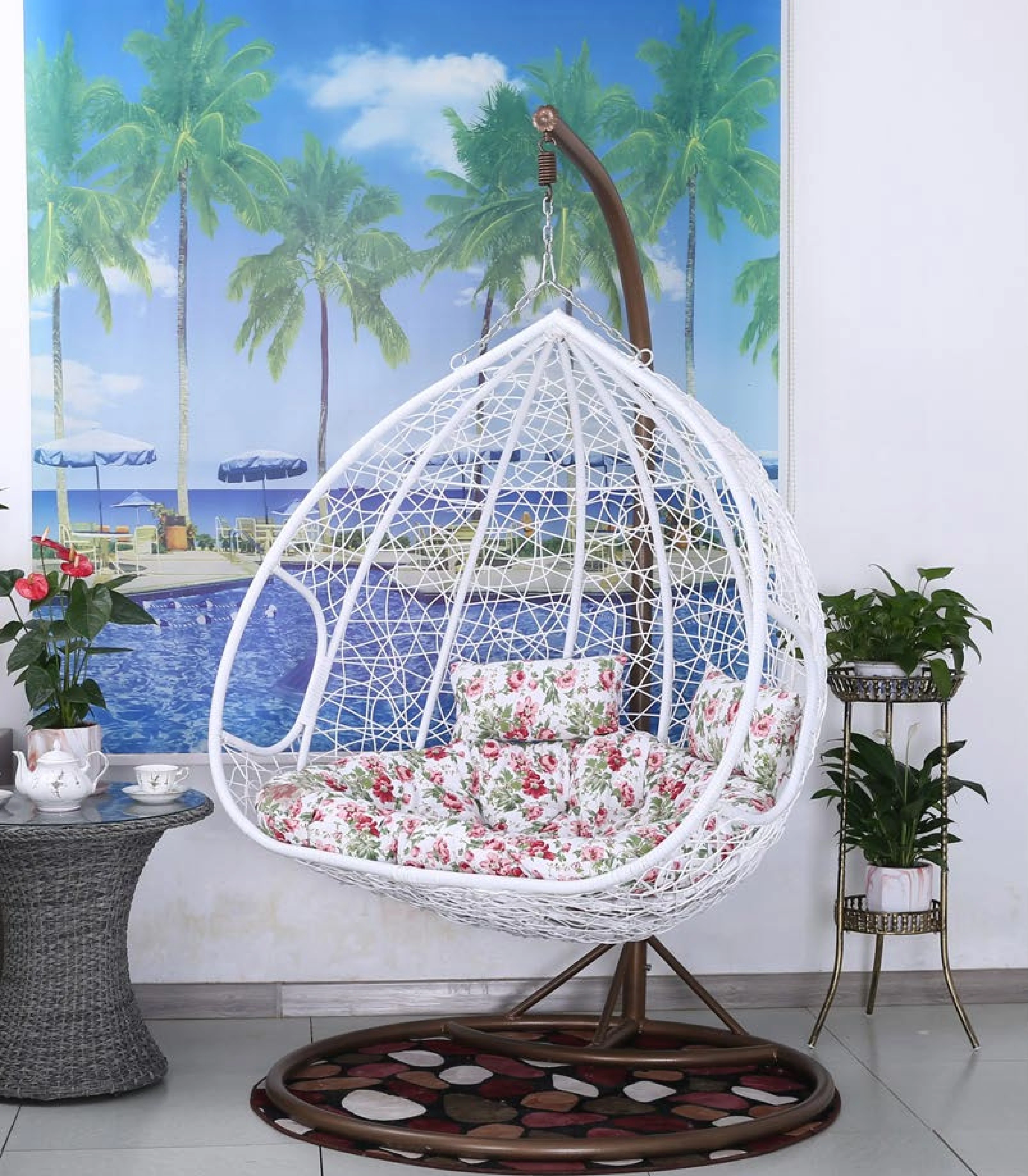 Hot Selling Hanging Wicker Double Seat Garden Egg Swinging Chairs Patio Outdoor Swing Chair
