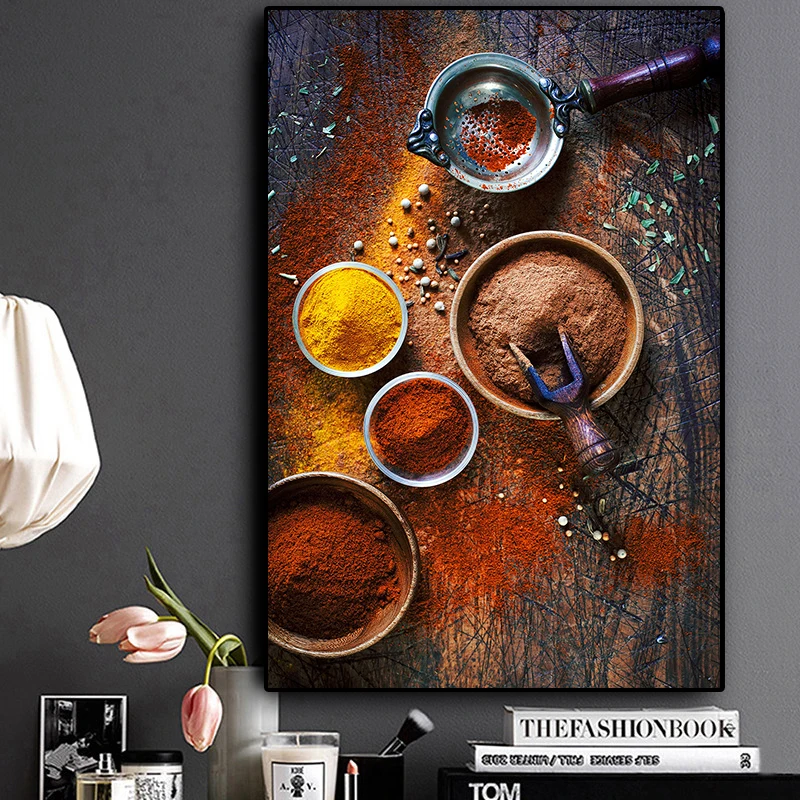Grains Spices Peppers Cooking Canvas Painting Cuadros Scandinavian Posters and Prints Wall Art Food Picture for Kitchen Room