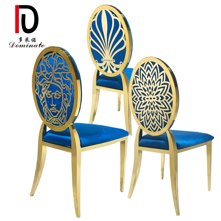 WC01 Dominate luxury stainless steel banquet throne wedding event golden dining chair with cushions