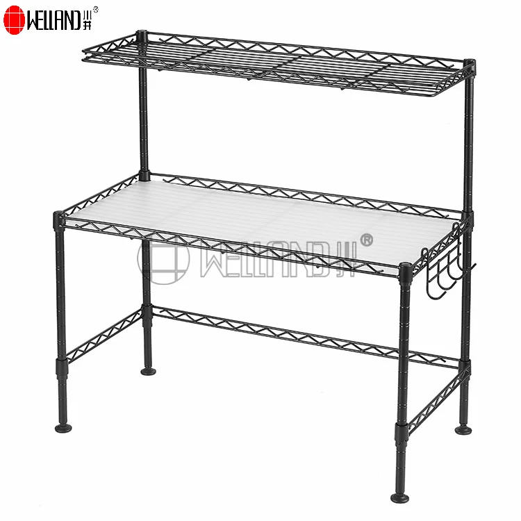 Lowest Price Best Quality Metal Oven Wire Shelf Diy 2 Tier Mini Microwave Kitchen Spice Storage Rack on Desk