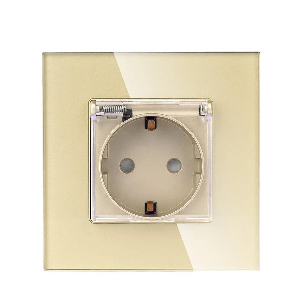 TAWOIA 86MM Size Mechanical Germany Socket 4.0mm Glass Frame Modern European Waterproof Socket With Cover