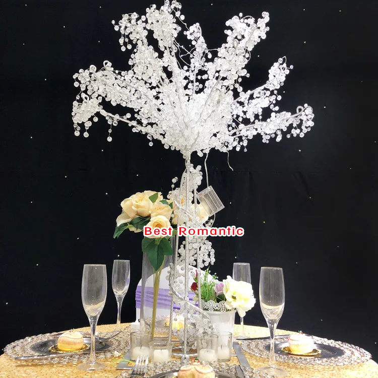Y-Q061 Wholesale Acrylic Bead Metal Tree Healing Crystal Tree Centerpiece With Led Light For Wedding Event decoration