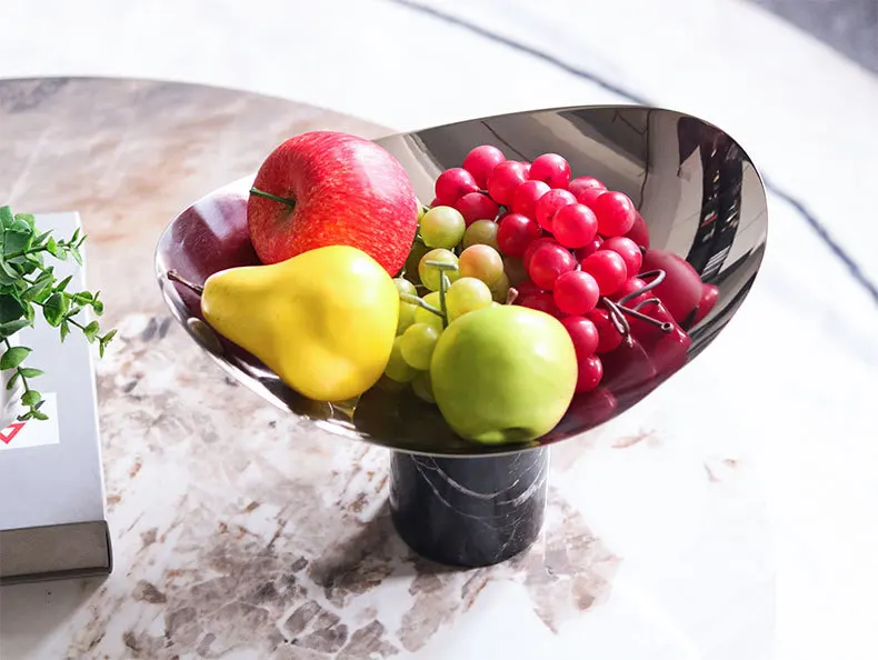 Light luxury Home Decorative Serving Candy Tray Stainless steel Dry Fruit Plate Serving Tray Marble Fruit Bowl